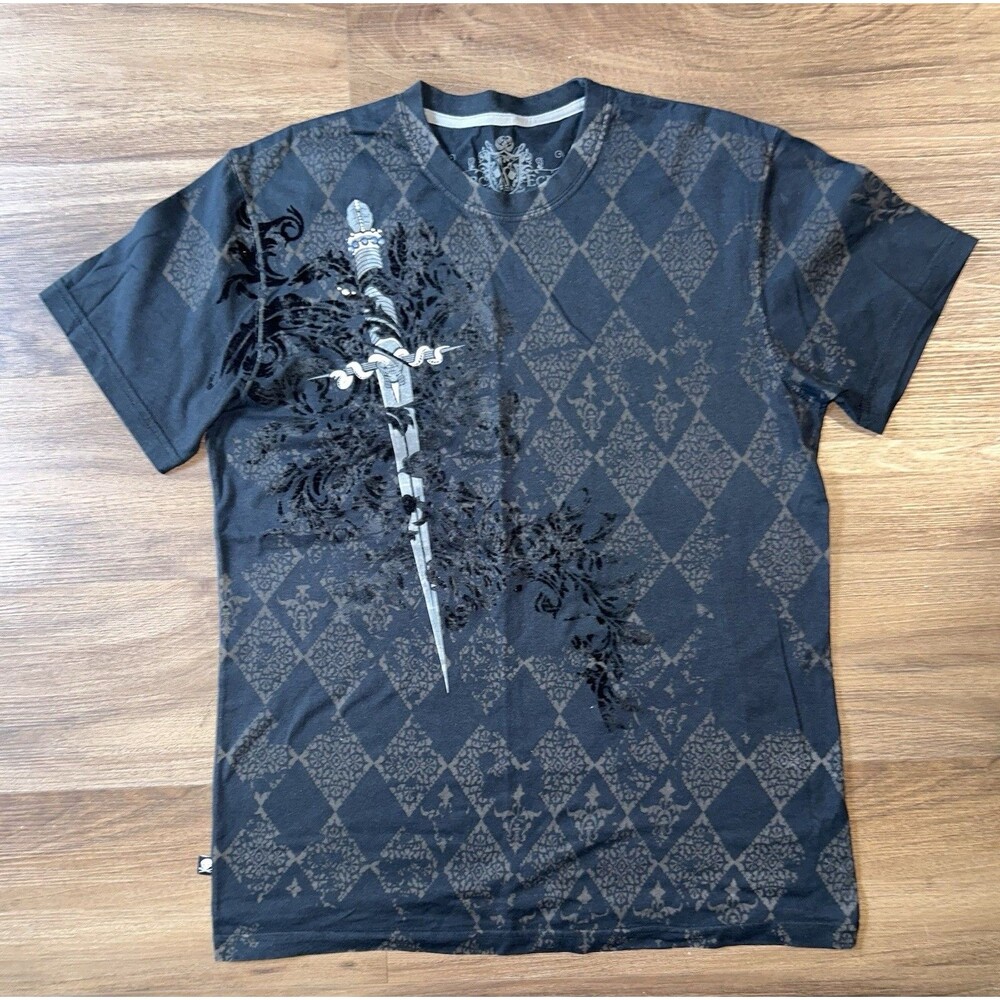 Marc Ecko Cut & Sew Y2K T Shirt Large Mall Goth Affliction Grunge Cyber Dagger L